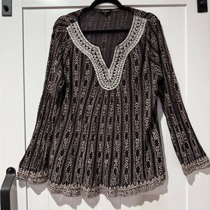 Lucky Brand Black and Cream Patterned Blouse